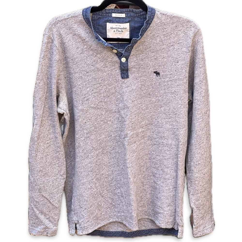 Abercrombie & Fitch Gray Long Sleeve Henley Shirt Size Medium
